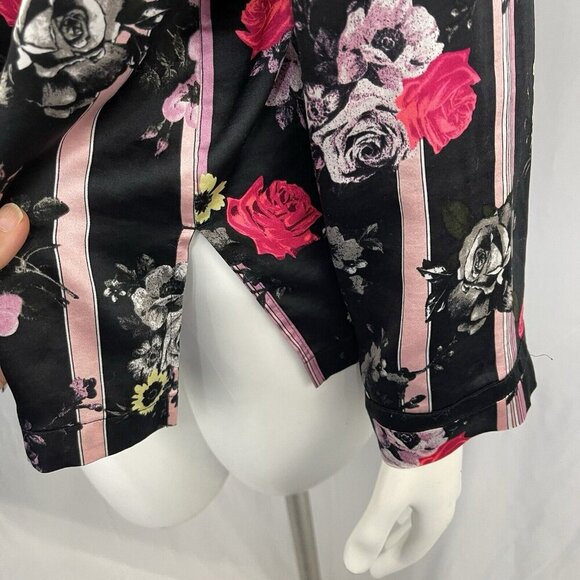 Victoria's Secret Women's Floral Satin Pj Pajama Set Shirt Pants Sz Medium Black - Picture 6 of 15